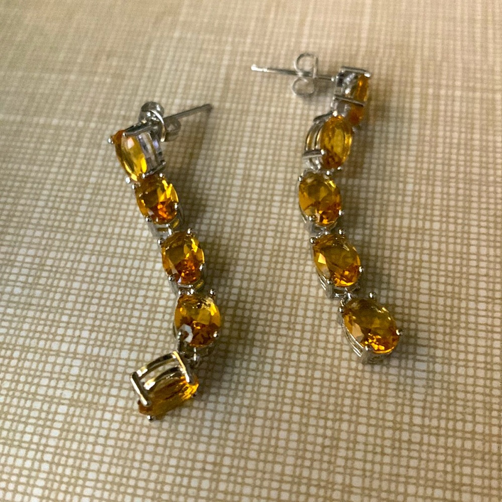 Pretty Linear Yellow Quartz Silver Dangle Earrings - image 4